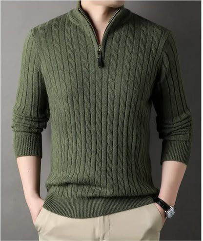 New Men's Solid Color Half Zipper Thick Sweater