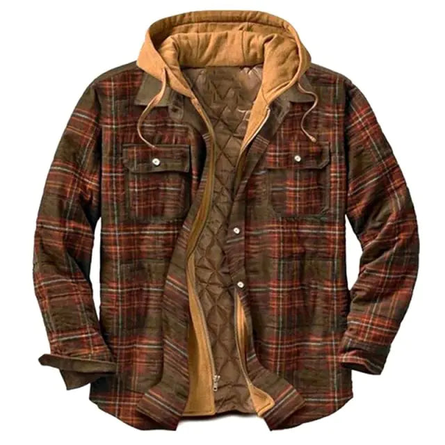 Plaid Long-Sleeved Hooded Jacket