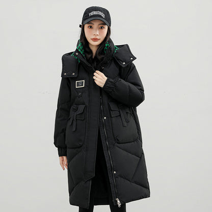 Women Cotton Coat Over The Knee Padded Down Jacket