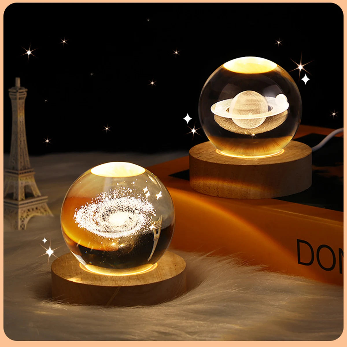 USB LED Night Light Galaxy Crystal Ball Table Lamp