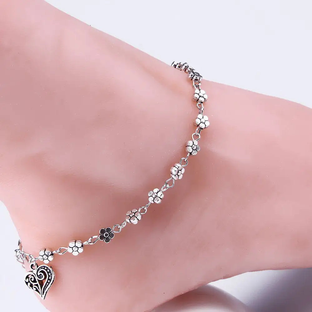 Silver Bead Chain Anklet for Women and Girls