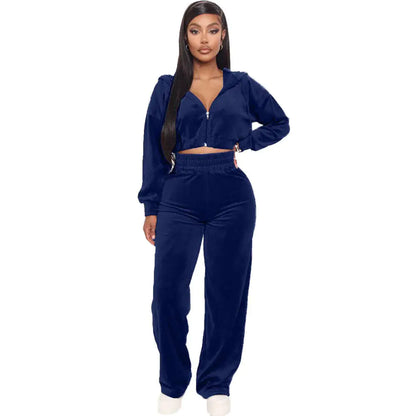 Solid Velvet Two Piece Sets Women