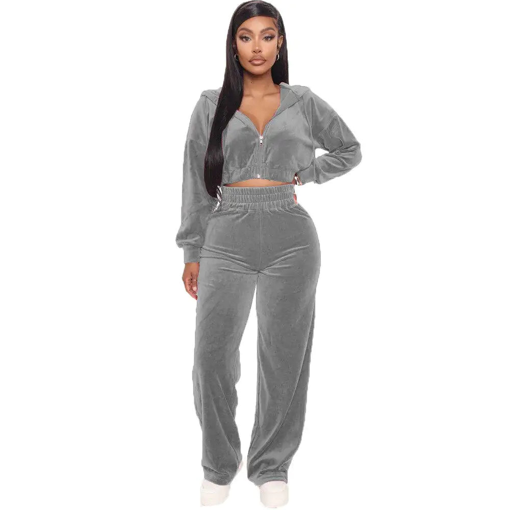 Solid Velvet Two Piece Sets Women