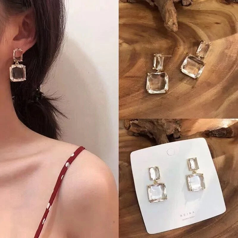 Luxury Square Crystal Dangle Earrings for Women Jewerly Gift