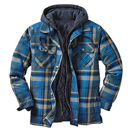 Plaid Long-Sleeved Hooded Jacket