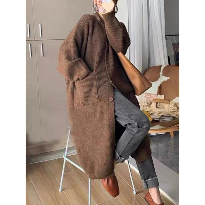 Turtleneck Sweater Women's Single-breasted Solid Color Long Sleeve Coat