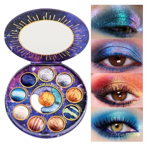 TINTARK Galactic Assemble Eyeshadow Palette Makeup, Glitter Shimmer Sparkle Metallic Eyeshadows, Blue Brown Eye Shadow Pallets Make up Waterproof, Talc Free