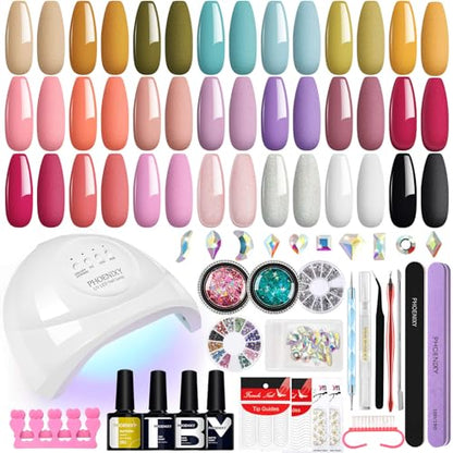 Gel Nail Polish Set, Phoenixy 42 Effect Gel Nail Starter Kit with Nail Lamp Kit Complete 8ml 21 Colours Varnish Gel Polish Full Set Professional Salon Nail Kit GIFT Set