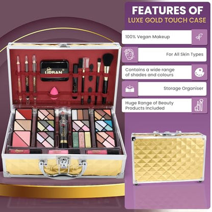 Vegan Makeup Vanity Case Love Urban Beauty Luxe Gold Touch Travel Gift Set 73pc