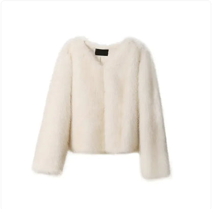 Women's Long Sleeve Round Neck Faux Fur Coat