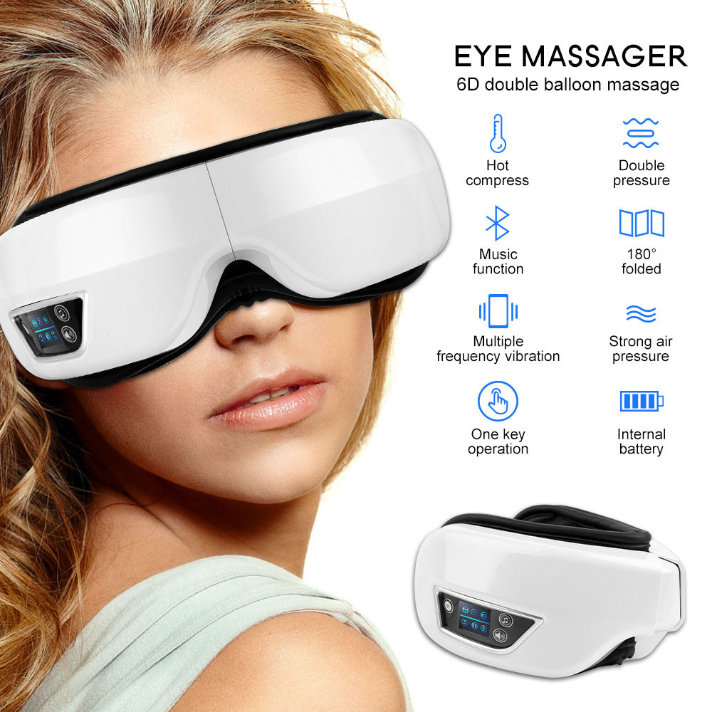 Eye Massager 6D with Heat, Compression & Music, Rechargeable Electric Eye Mask for Relieve Puffy & Dry Eyes, Sleep Mask for Dark Circles, Improve Sleeping, Gifts for Men Women