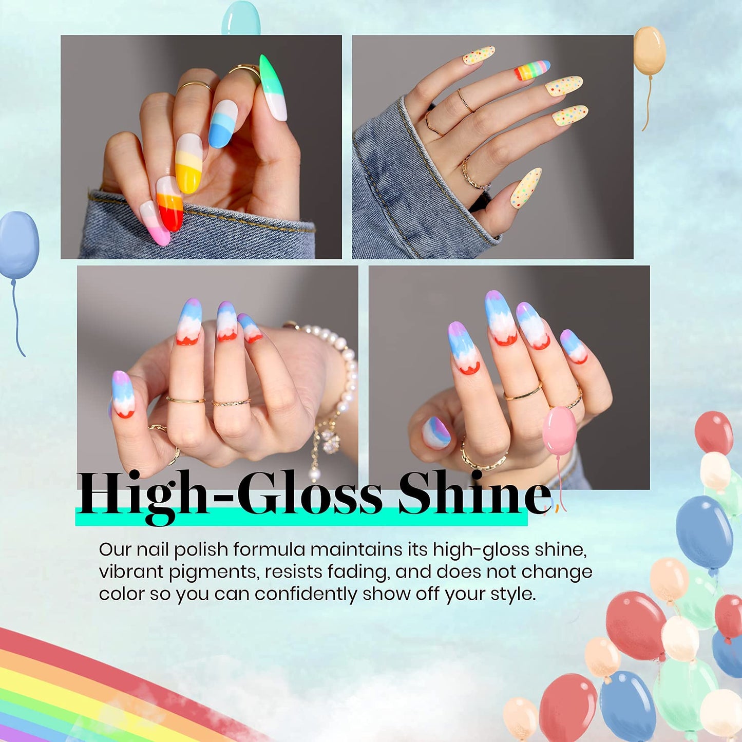 Gel Polish Nail Set 23 Pcs 20 Colors Rainbow Collection Glitter Nude Manicure Kit with 3Pcs Base & Top Coat Uv Lamp Needed GIFT Set for Women