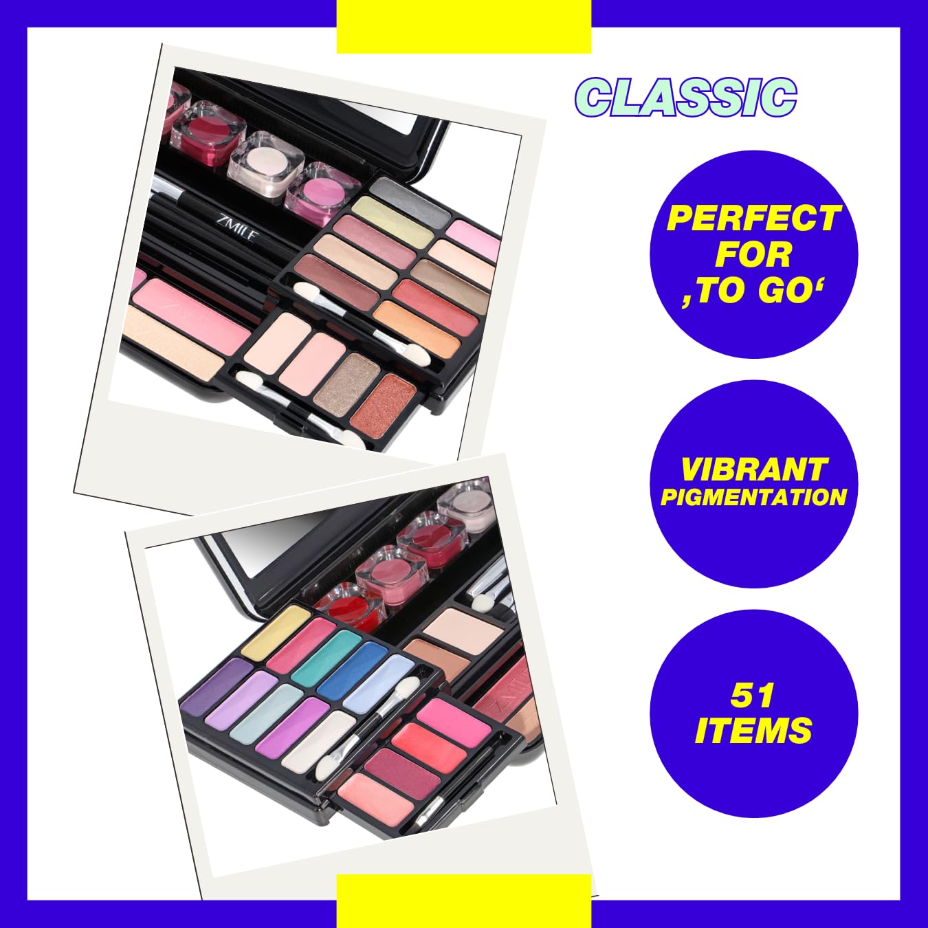 ZMILE COSMETICS Classic Beauty Box Vegan Cosmetics with Mirror - Small Make-Up Set for On the Go, for Traveling and as a Gift