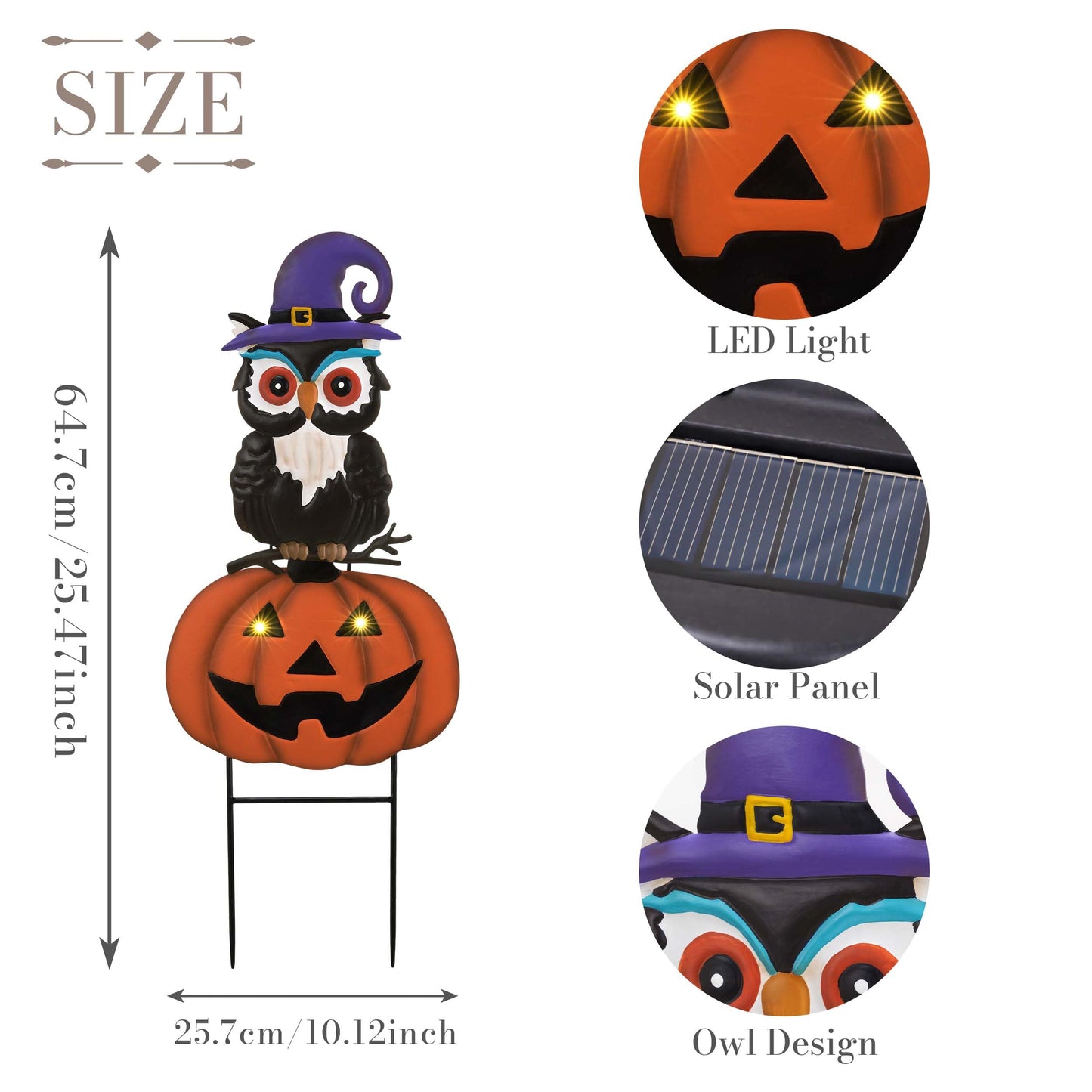 TERESA'S COLLECTIONS Halloween Pumpkin Decorations Outdoor, Metal Owl & Pumpkin Garden Stake with Solar Lights, Garden Ornaments Outdoor for Halloween