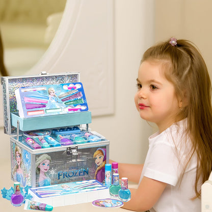 Disney Frozen Train Case Makeup Set for Kids | Makeup Kit Includes Lip Gloss, Nail Polish, Accessories & more | Gifts for Ages 3+ by Townley Girl