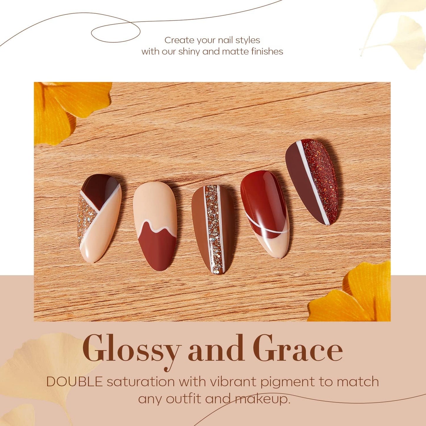 Gel Nail Polish Set, 6 Colors Nude Brown Gel Polish Fall Soak Off Glitter Nail Gel Manicure Salon and Home Perfect GIFT