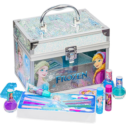 Disney Frozen Train Case Makeup Set for Kids | Makeup Kit Includes Lip Gloss, Nail Polish, Accessories & more | Gifts for Ages 3+ by Townley Girl