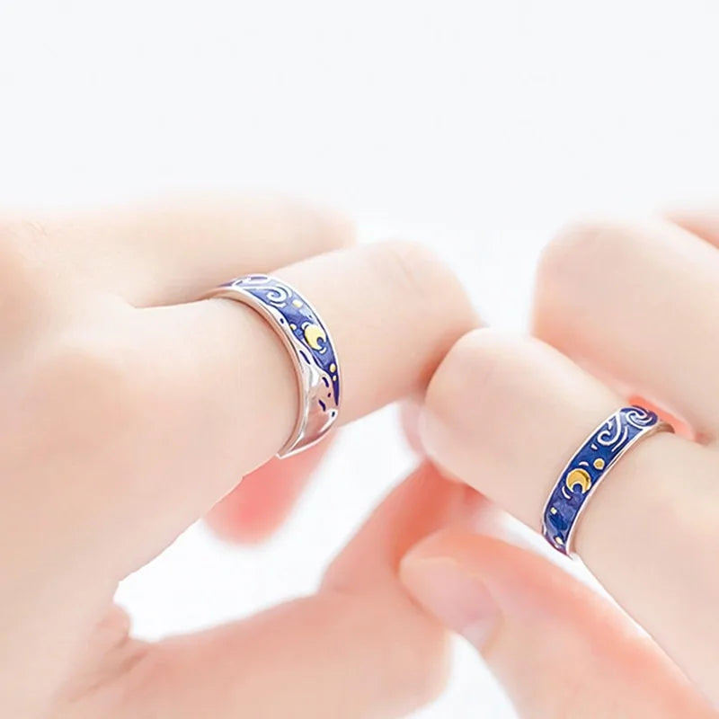 Adjustable Van Gogh Starry Night Couple Rings