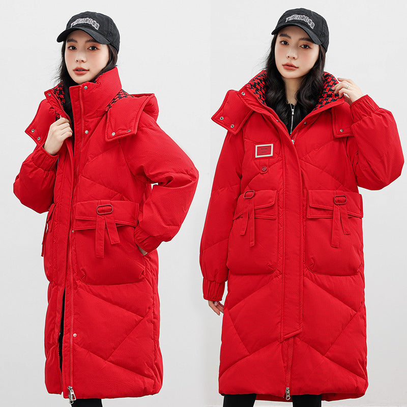 Women Cotton Coat Over The Knee Padded Down Jacket