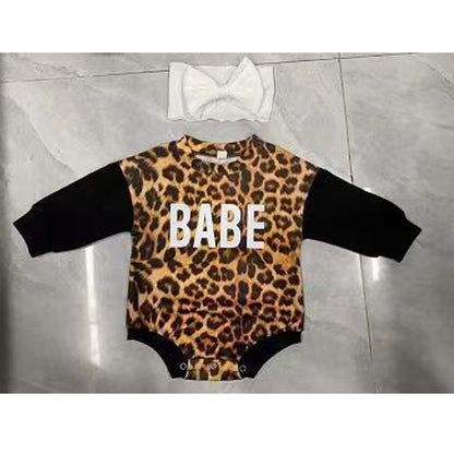 Kids Baby Autumn AndWinter Long Sleeves Leopard Print One-piece Romper