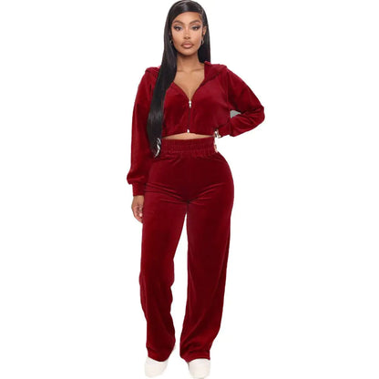 Solid Velvet Two Piece Sets Women