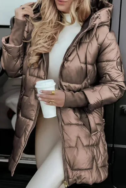 Elegant Winter Hooded Down Jacket Cardigan Coat Women's