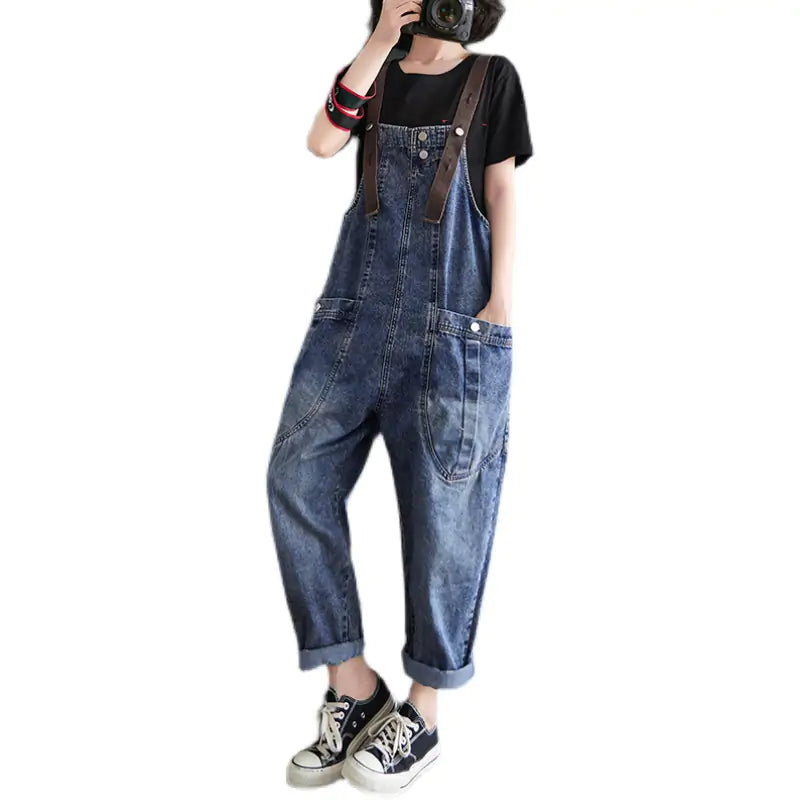 Washed Denim Overall Women Jeans Women Trousers