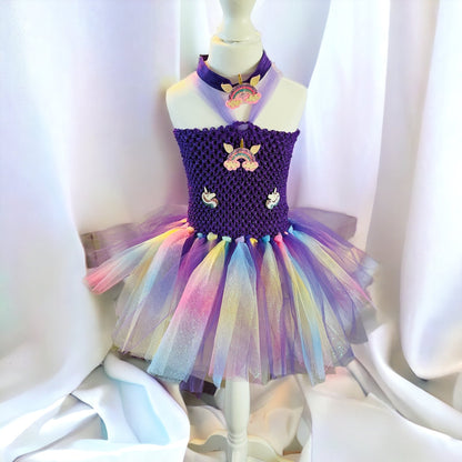 Tutu Dress Tulle & Crochet Dress Up Costume. Glitter Birthday Party with Matching Hairband