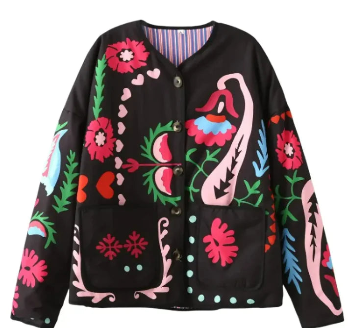 Printed Pocket Cotton Jacket Women