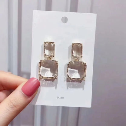 Luxury Square Crystal Dangle Earrings for Women Jewerly Gift