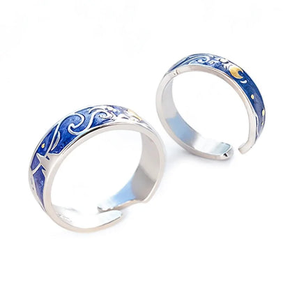 Adjustable Van Gogh Starry Night Couple Rings