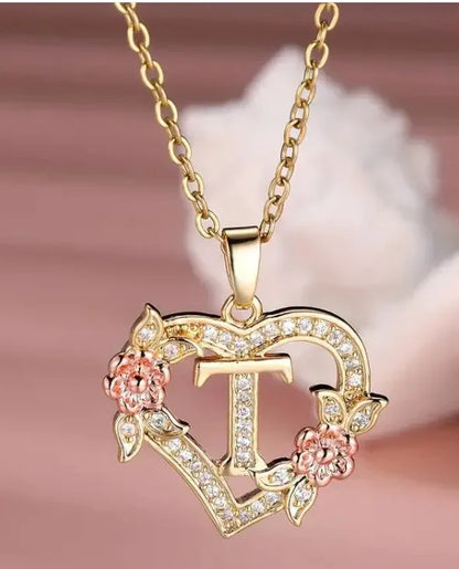 Fashion Hollowed-out Love Heart Flowers Letter Necklace