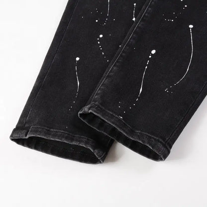 Crystal Stretch Denim Skinny Jeans Men's Trousers