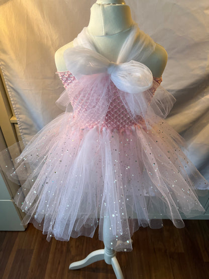 Tutu Dress Tulle & Crochet Dress Up Costume. Glitter Birthday Party with Matching Hairband