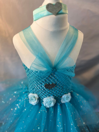 Tutu Dress Tulle & Crochet Dress Up Costume. Glitter Birthday Party with Matching Hairband