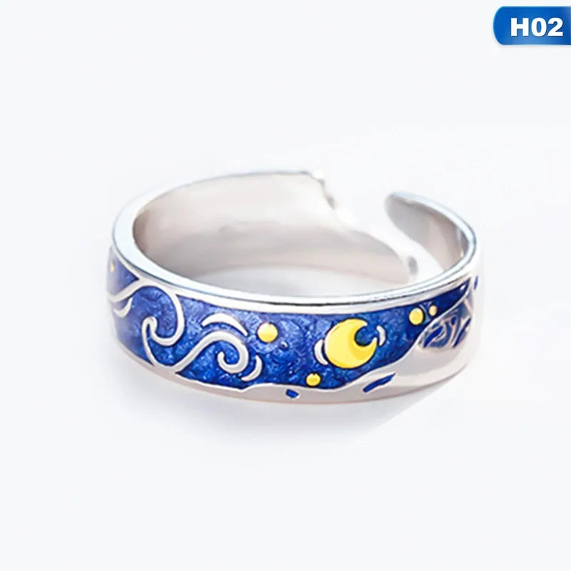 Adjustable Van Gogh Starry Night Couple Rings