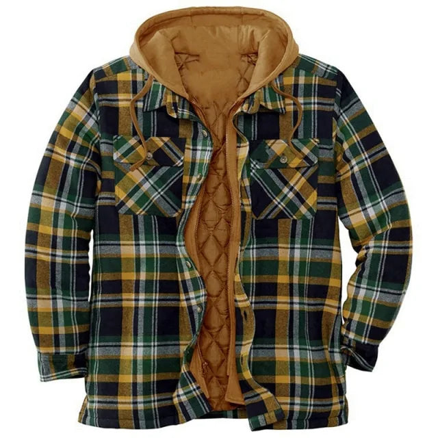 Plaid Long-Sleeved Hooded Jacket