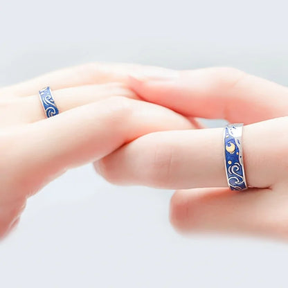 Adjustable Van Gogh Starry Night Couple Rings