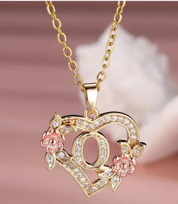 Fashion Hollowed-out Love Heart Flowers Letter Necklace