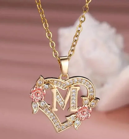 Fashion Hollowed-out Love Heart Flowers Letter Necklace