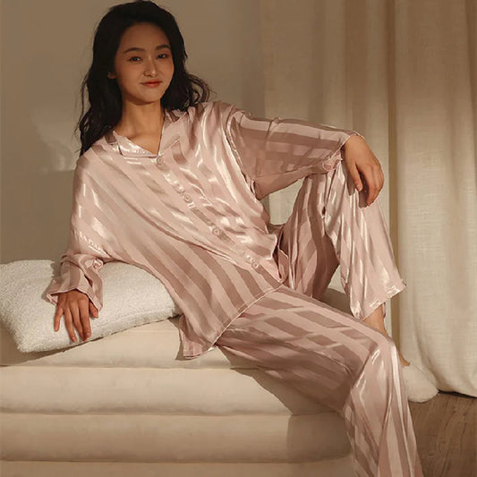 Silk Striped Pyjama Set for Women Sleepwear