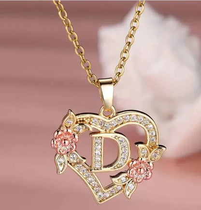 Fashion Hollowed-out Love Heart Flowers Letter Necklace