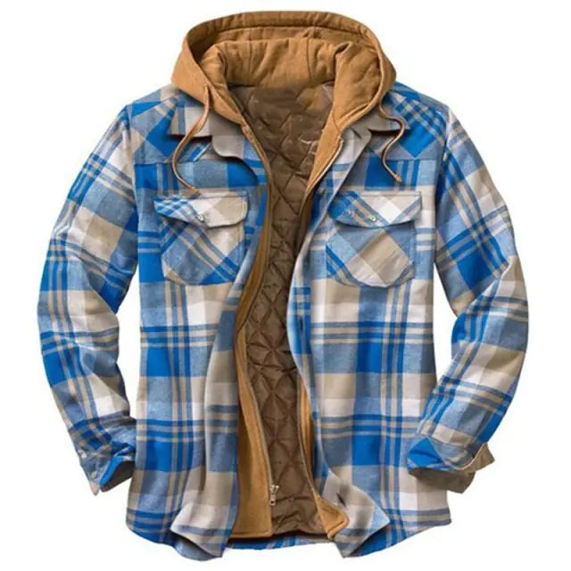 Plaid Long-Sleeved Hooded Jacket