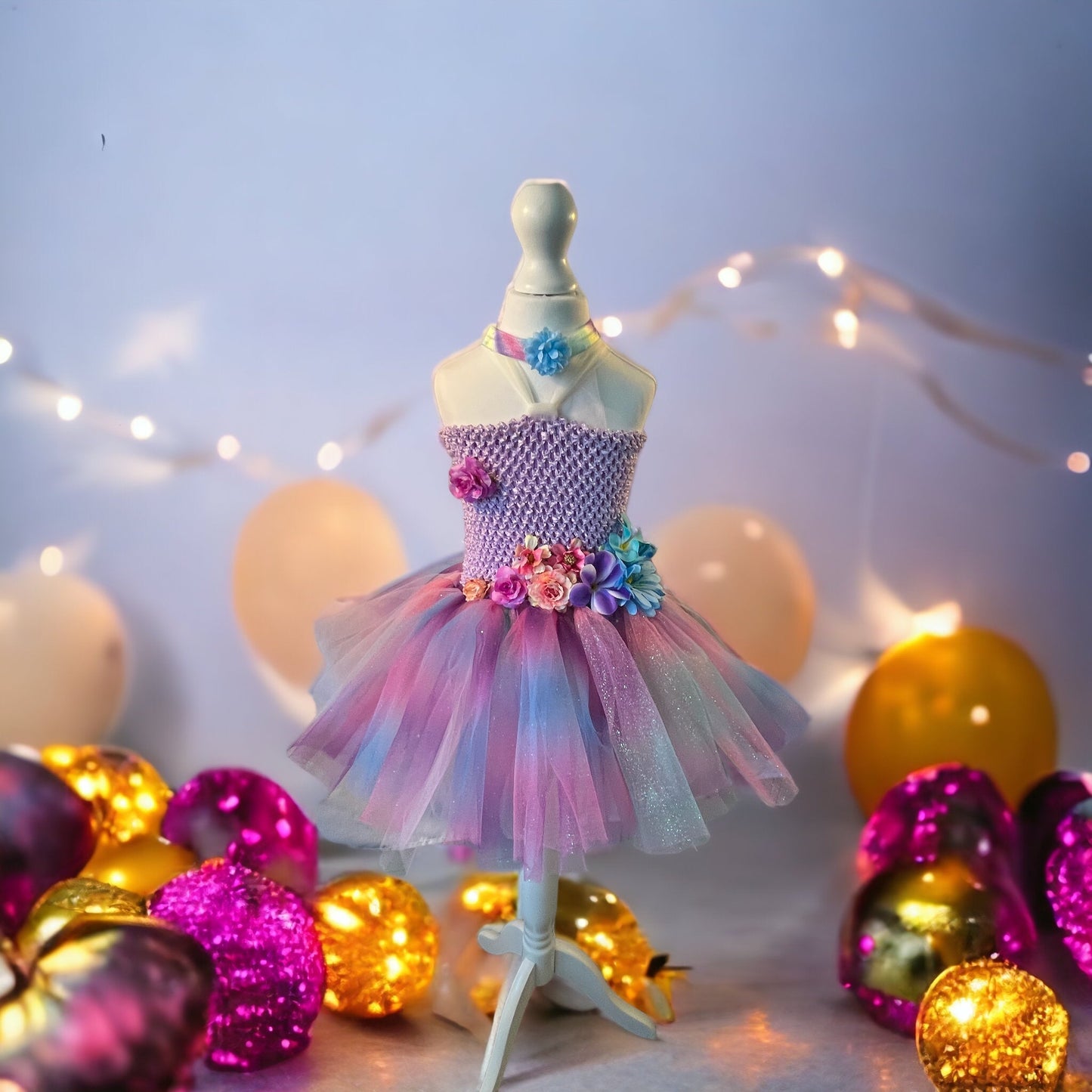 Tutu Dress Tulle & Crochet Dress Up Costume. Glitter Birthday Party with Matching Hairband