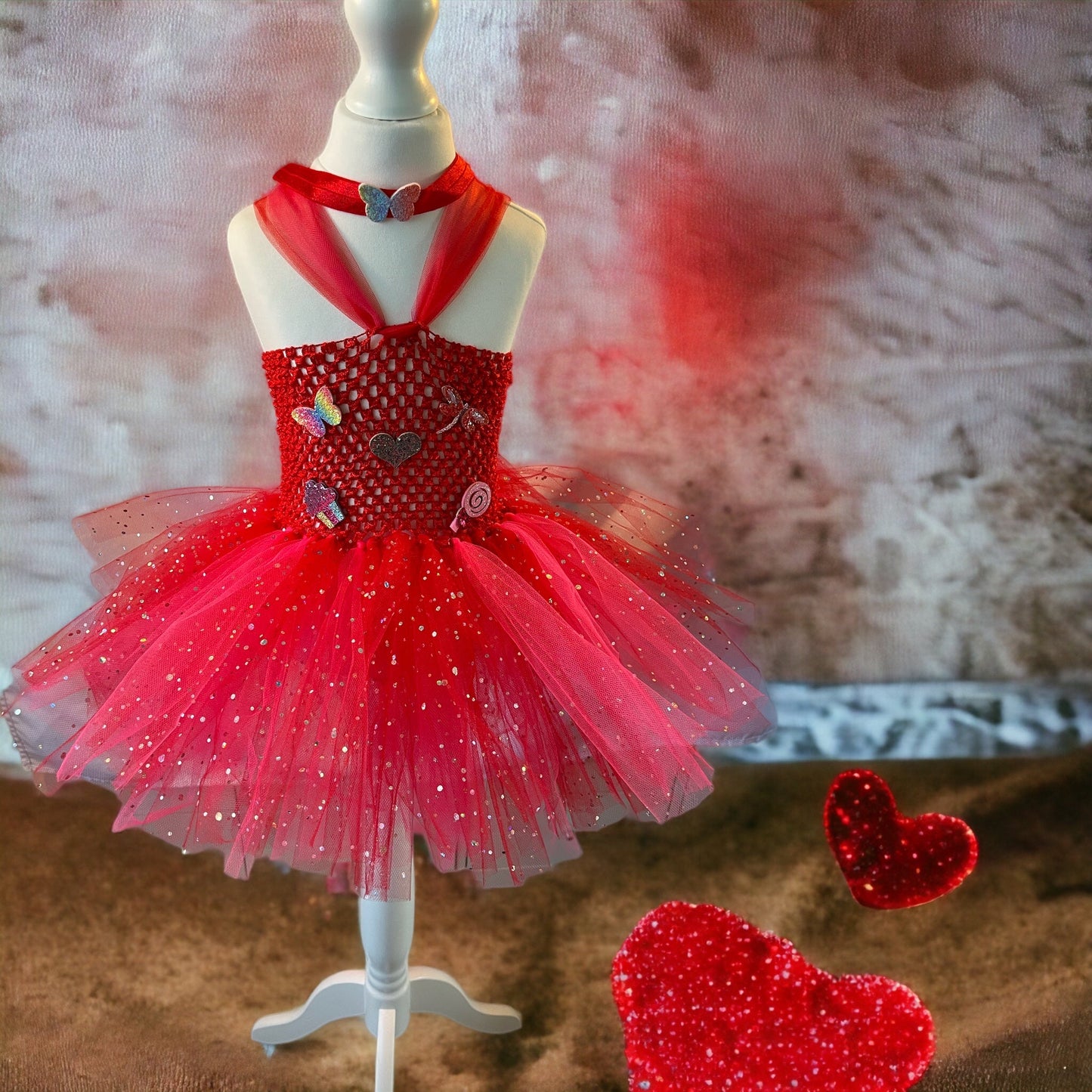 Tutu Dress Tulle & Crochet Dress Up Costume. Glitter Birthday Party with Matching Hairband