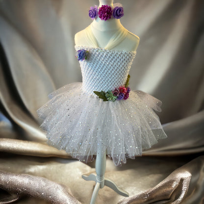 Tutu Dress Tulle & Crochet Dress Up Costume. Glitter Birthday Party with Matching Hairband