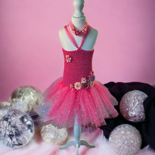 Tutu Dress Tulle & Crochet Dress Up Costume. Glitter Birthday Party with Matching Hairband