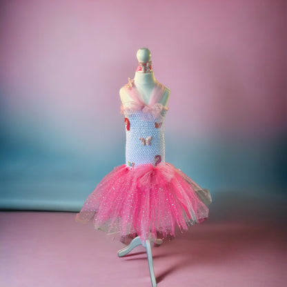 Tutu Dress Tulle & Crochet Dress Up Costume. Glitter Birthday Party with Matching Hairband