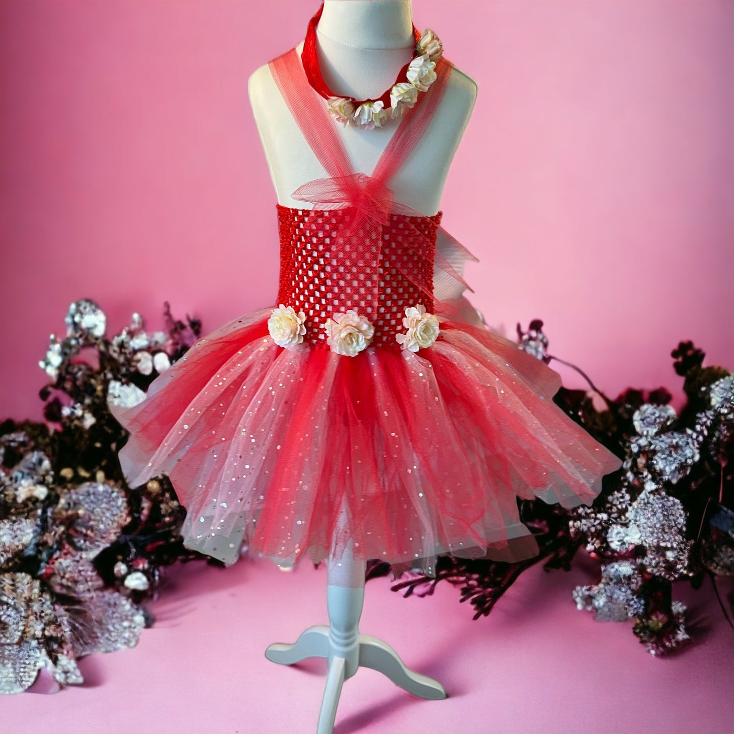 Tutu Dress Tulle & Crochet Dress Up Costume. Glitter Birthday Party with Matching Hairband