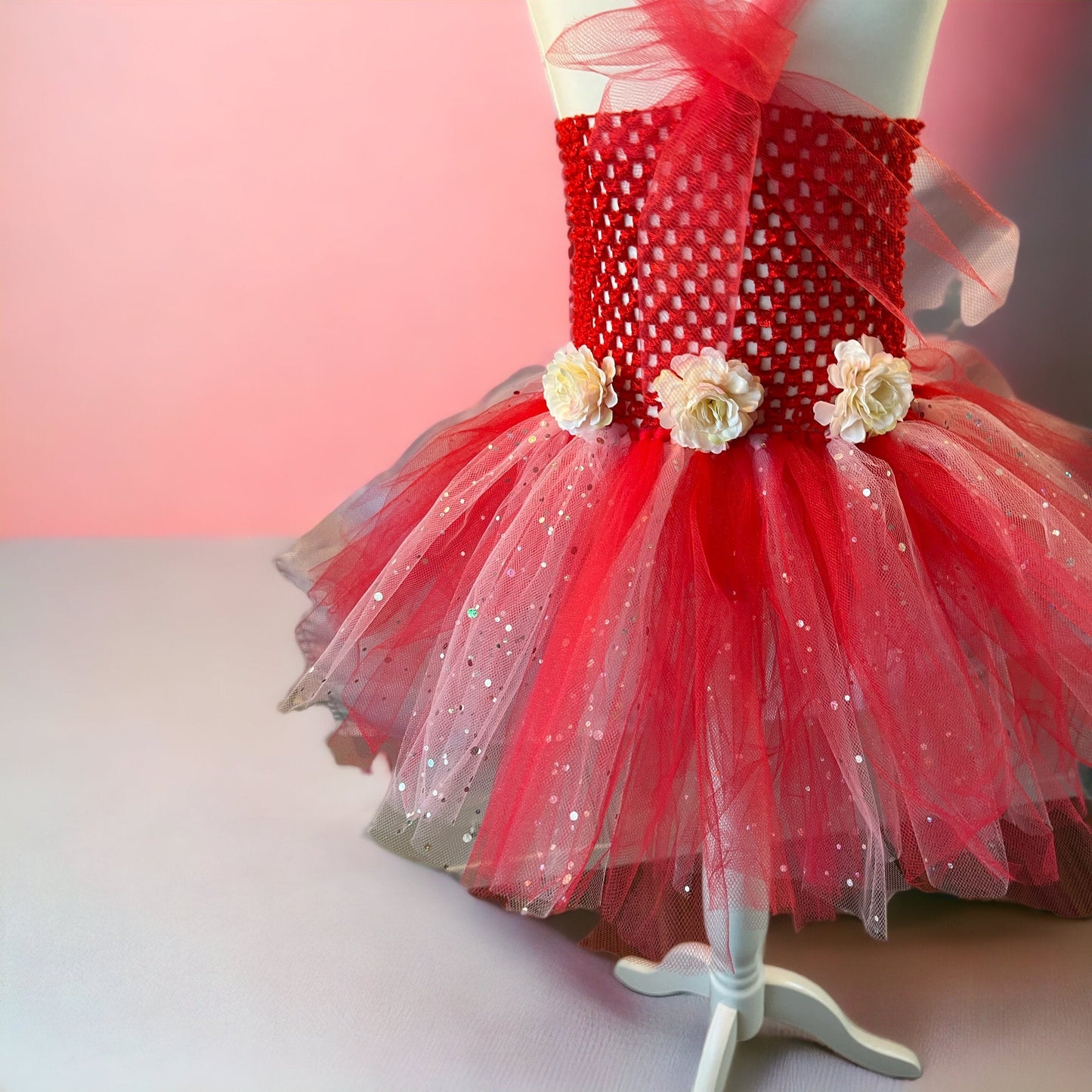 Tutu Dress Tulle & Crochet Dress Up Costume. Glitter Birthday Party with Matching Hairband